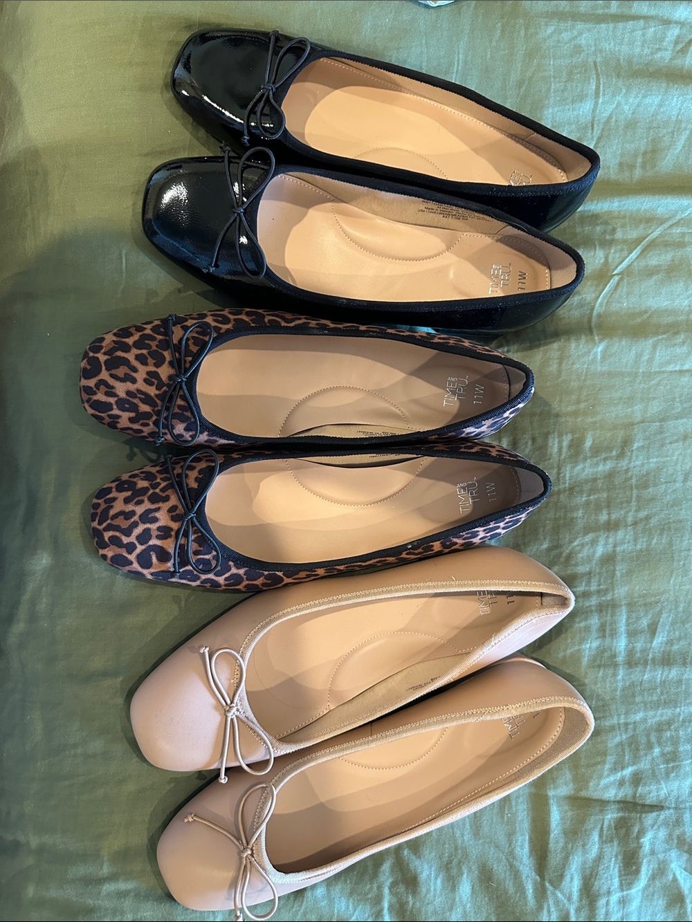 Taryn Rose Women's Black Patent, Leopard and Nude Ballet Flats - 3 Pair Set